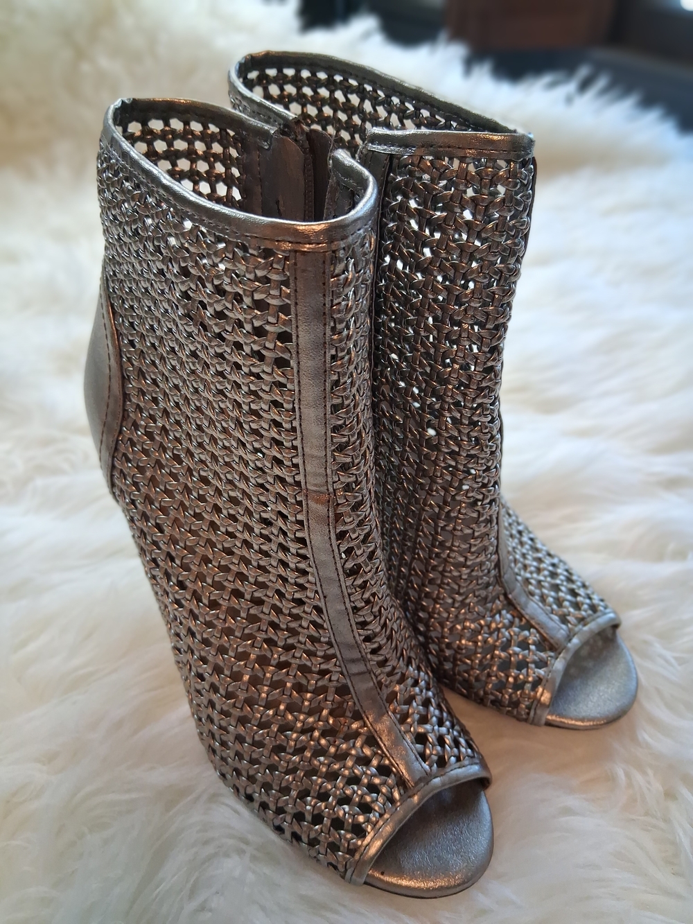 Sam Edelman Sterling Ankle Boot Metallic Woven Peep Toe Heels